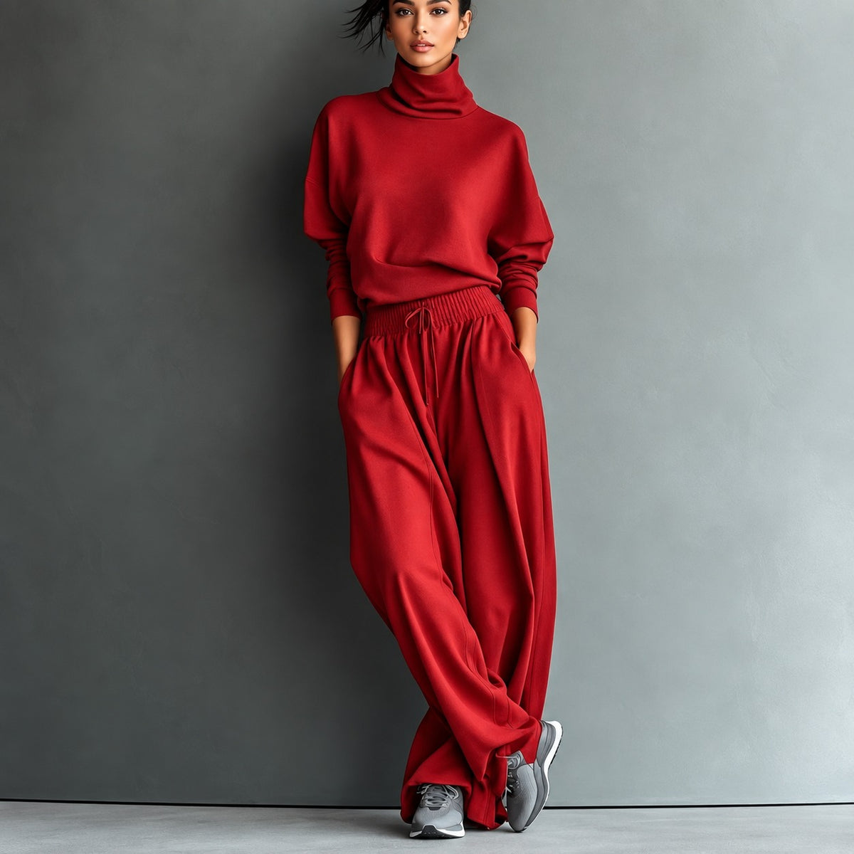 Conjunto Sarah™ com Blusa de Gola Alta e Calça de Cós Elástico