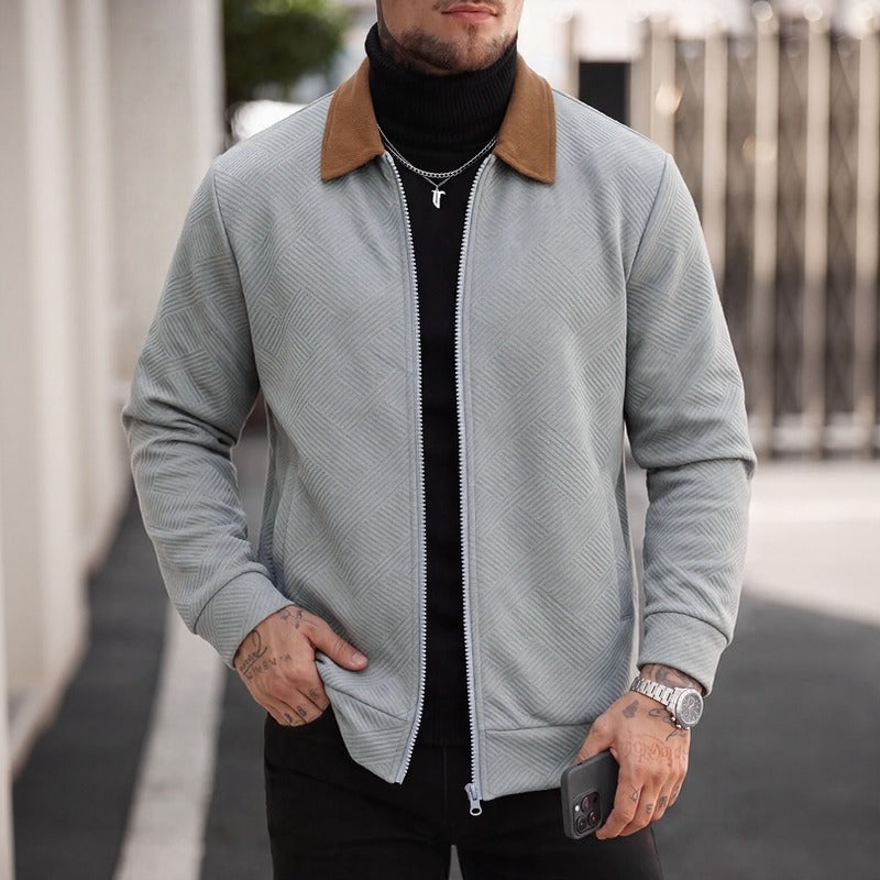 Jaqueta Alaric™ com Tecido Texturizado em Chevron e Gola Contrastante / Presença Masculina com Um Acabamento Que Foge do Básico