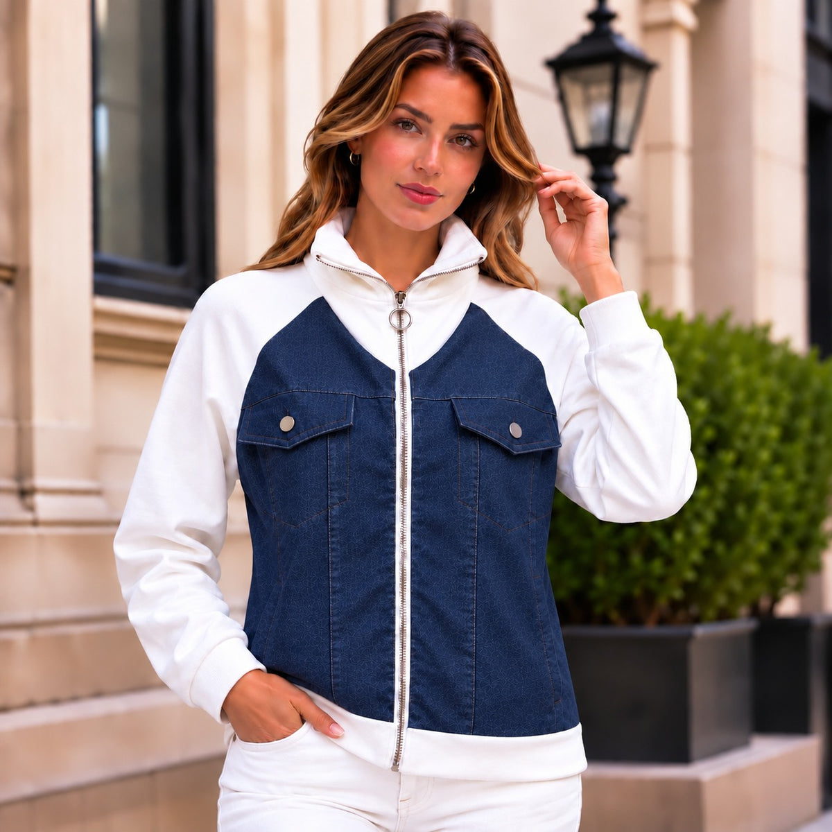 Jaqueta Verona™ com Design Bicolor e Gola Alta Estruturada / Presença Para Looks Urbanos Sem Exageros