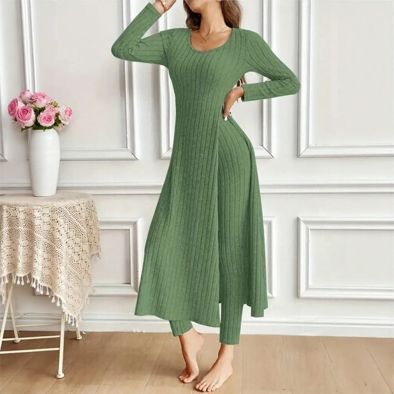 Conjunto Hera™ com Blusa Longa de Sobreposição com Corte Lateral e Calça de Cintura Alta