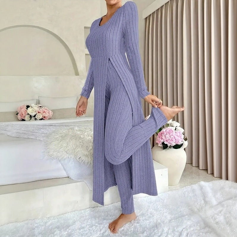Conjunto Hera™ com Blusa Longa de Sobreposição com Corte Lateral e Calça de Cintura Alta