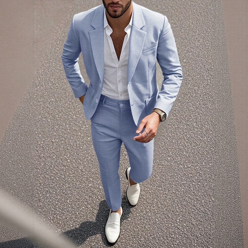 Terno Casual Montieri™ com Blazer de Lapela Clássica e Calça de Alfaiataria Reta / Uma Presença Masculina Mais Refinada sem Exagerar no Formal