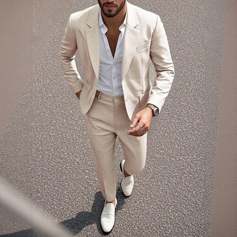 Terno Casual Montieri™ com Blazer de Lapela Clássica e Calça de Alfaiataria Reta / Uma Presença Masculina Mais Refinada sem Exagerar no Formal