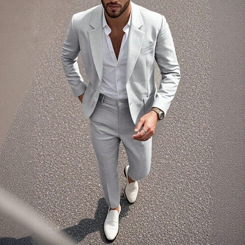 Terno Casual Montieri™ com Blazer de Lapela Clássica e Calça de Alfaiataria Reta / Uma Presença Masculina Mais Refinada sem Exagerar no Formal