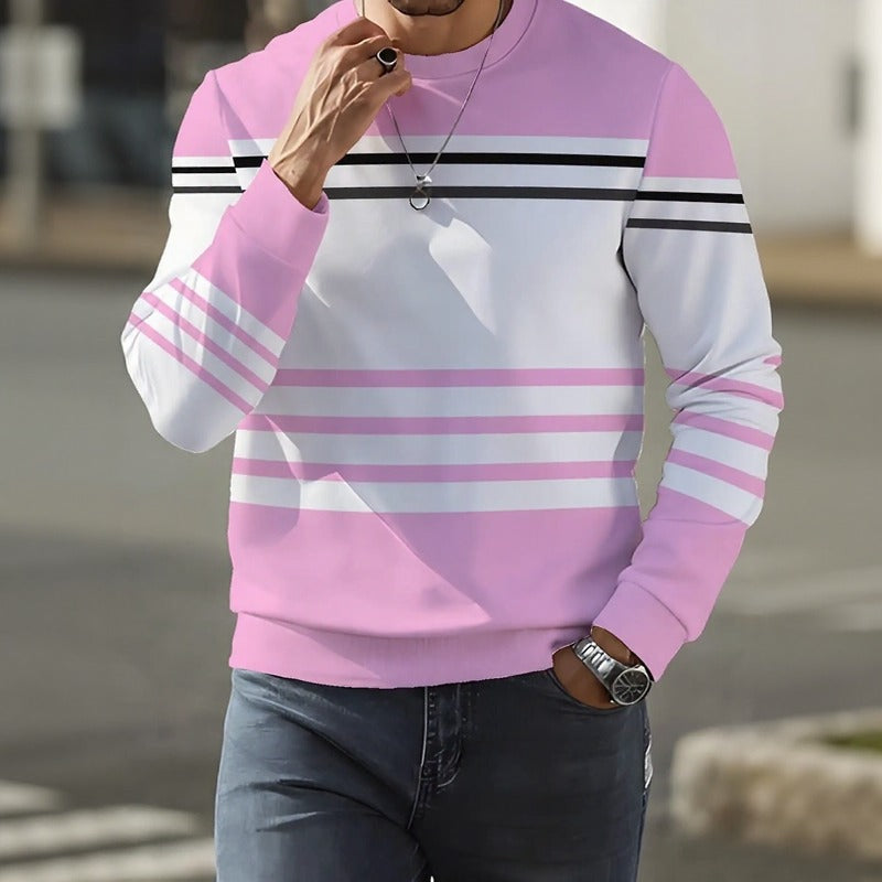 Moletom Aldemar™ com Listras Contrastantes, Gola Redonda e Punhos Canelados / Contrastes Que Trazem Personalidade ao Visual Masculino