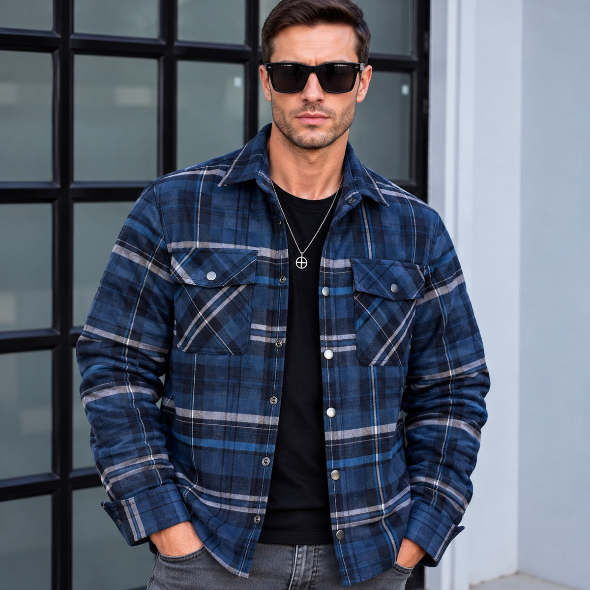 Jaqueta Hudson™ Xadrez em Flanela com Forro Térmico Acolchoado / Visual Masculino com Inspiração Clássica