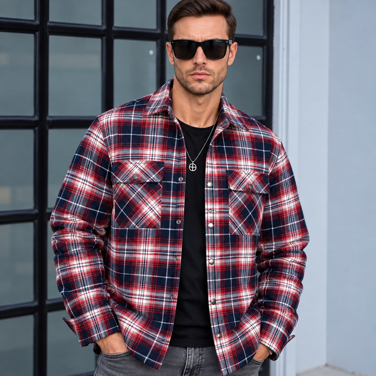 Jaqueta Hudson™ Xadrez em Flanela com Forro Térmico Acolchoado / Visual Masculino com Inspiração Clássica