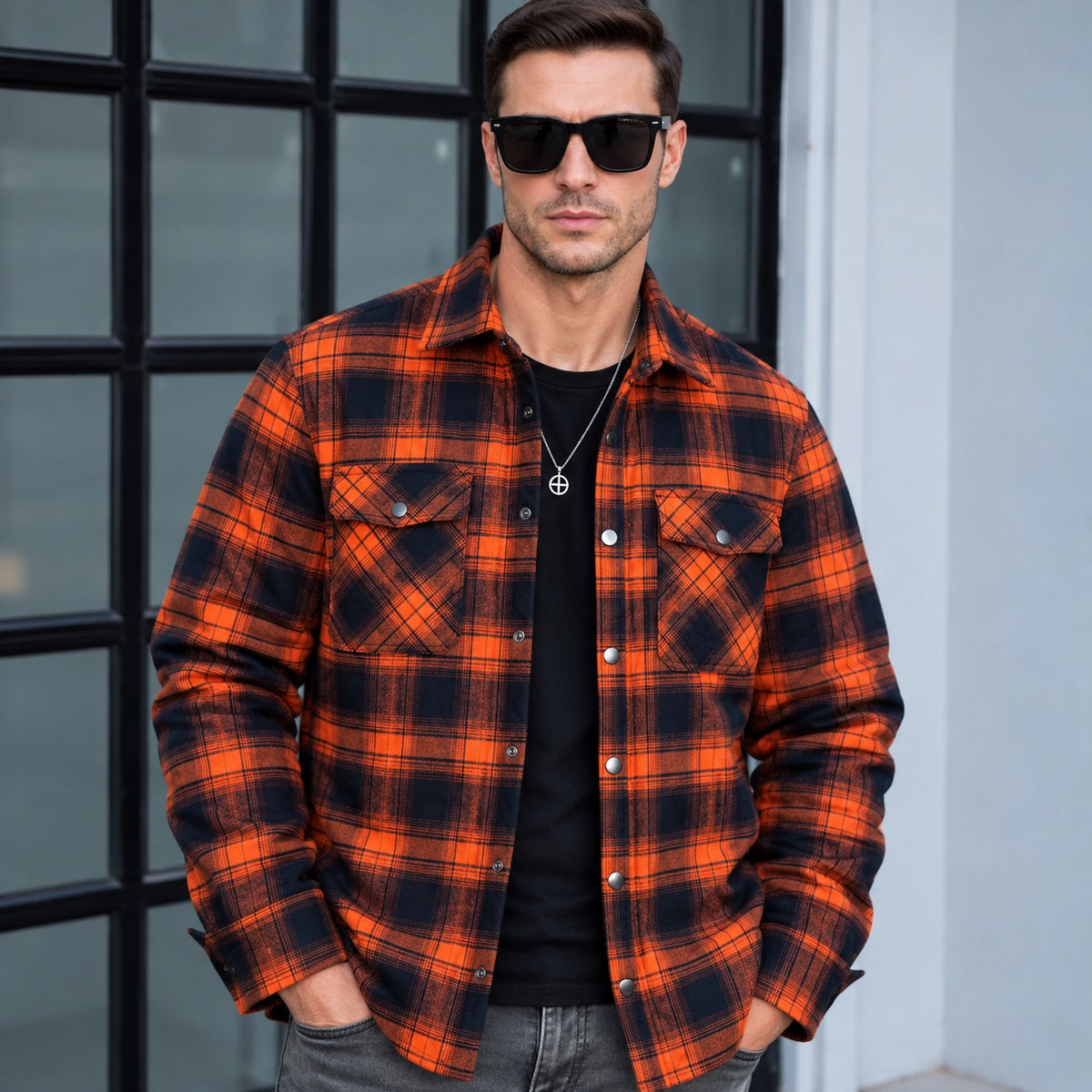 Jaqueta Hudson™ Xadrez em Flanela com Forro Térmico Acolchoado / Visual Masculino com Inspiração Clássica