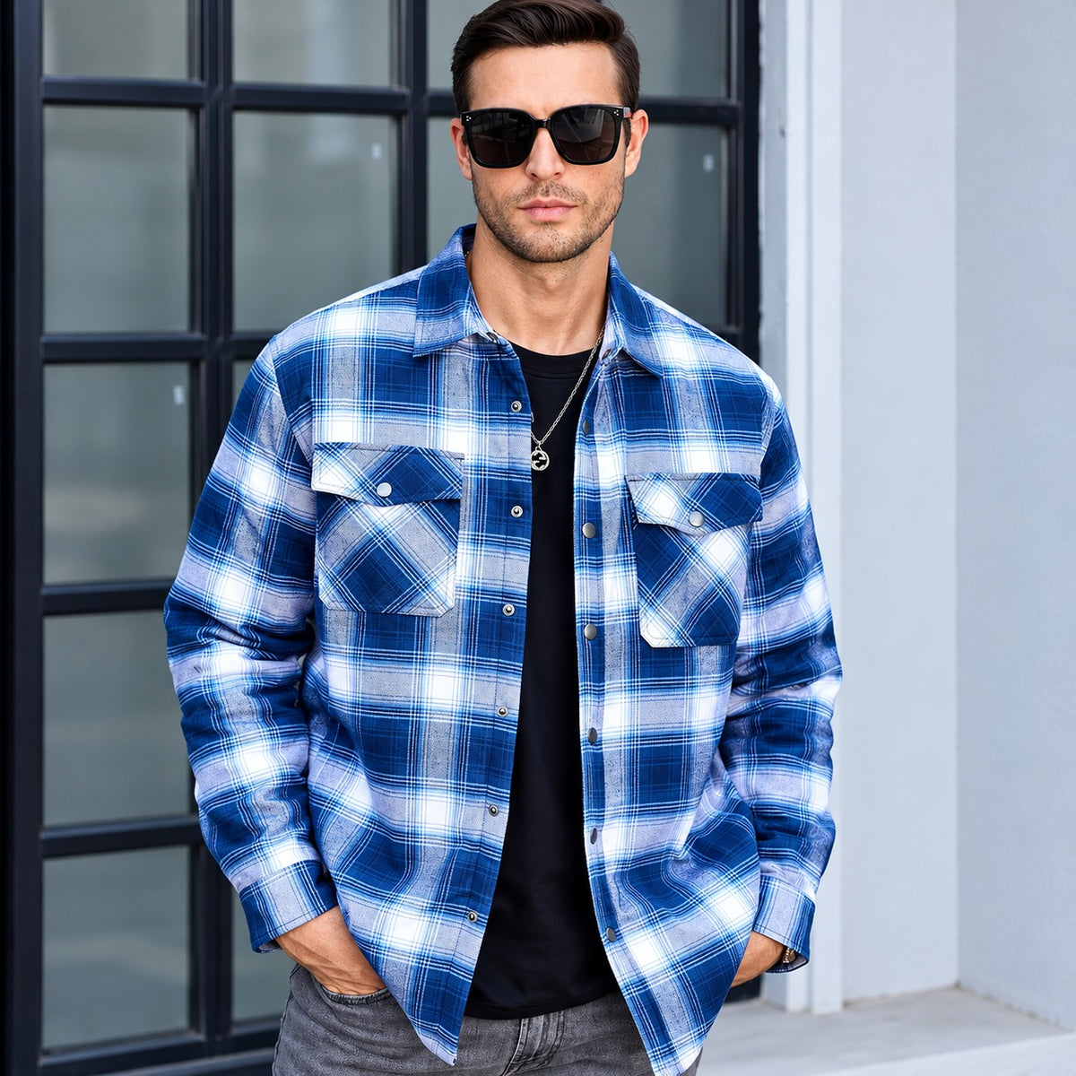 Jaqueta Hudson™ Xadrez em Flanela com Forro Térmico Acolchoado / Visual Masculino com Inspiração Clássica