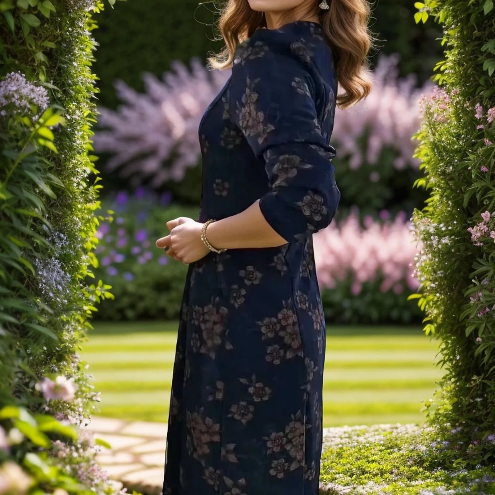 Vestido Elara Flores da Babilônia™ / A Elegância Atemporal do Chiffon com Toques Florais - ModernLar