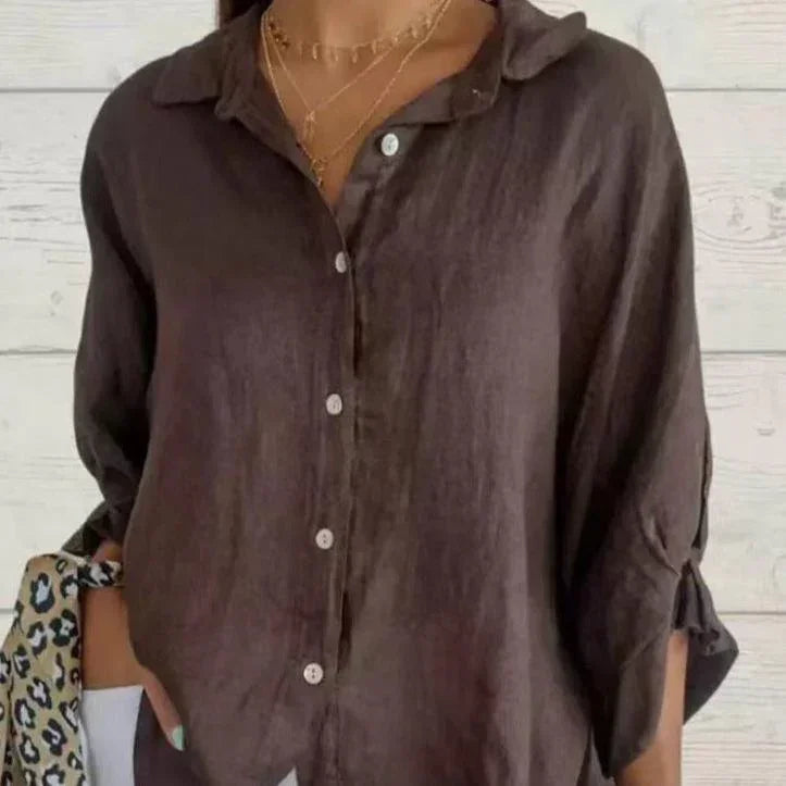 (Promoção Compre 1 e Leve 2) Camisa Cassandra™ em Linho de Algodão / Caimento Soltinho para uma Sensação Agradável no Seu Dia a Dia!