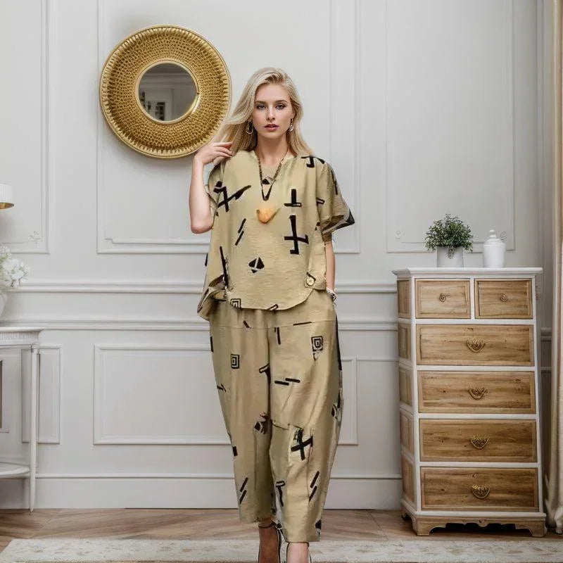 Conjunto Artístico Amaya™ em Tecido Leve com Estampas Abstratas / Conforto e Estilo que Inspiram Criatividade!