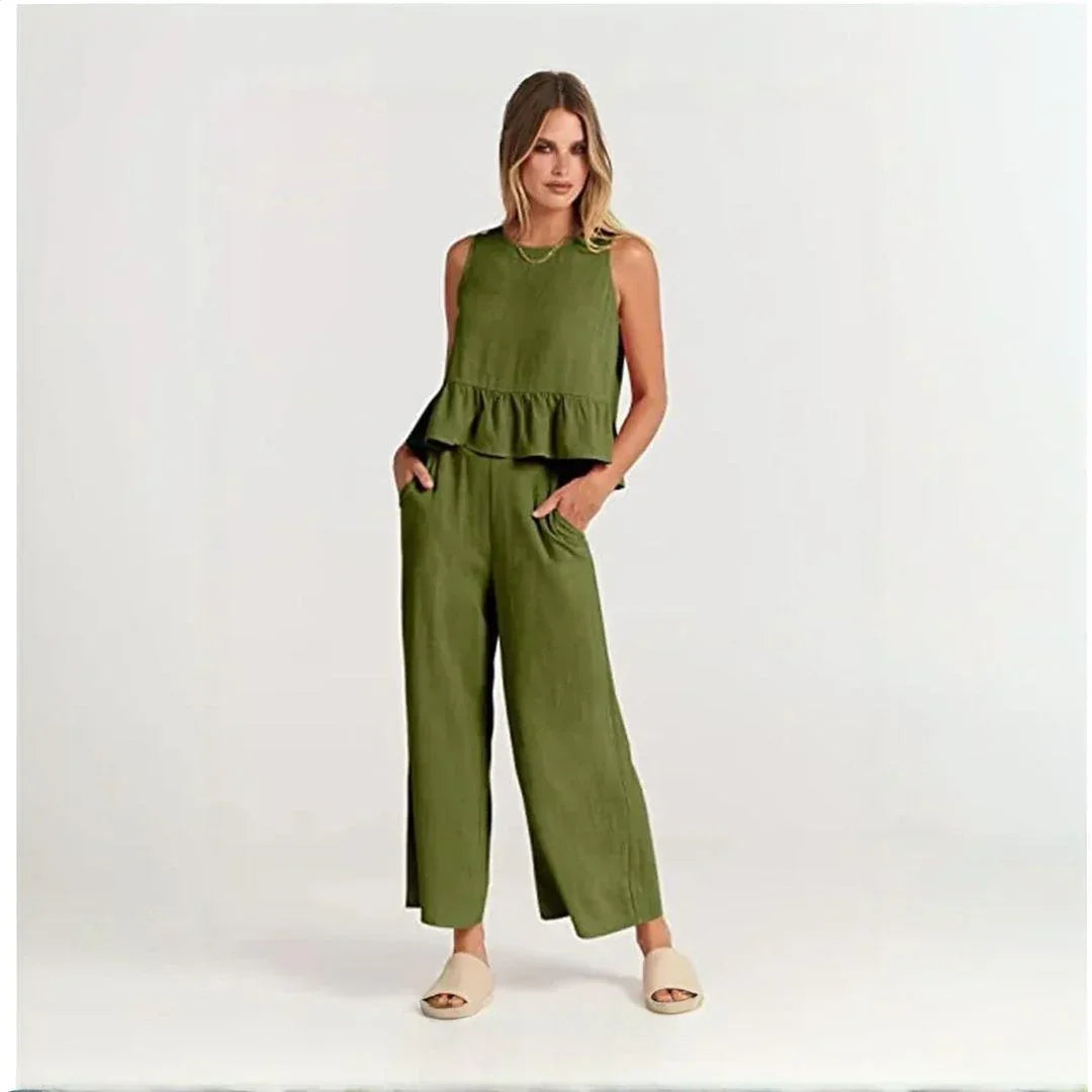 Conjunto BellaVista™ em Viscose Premium com Babados / Elegância e Conforto para Todos os Momentos!