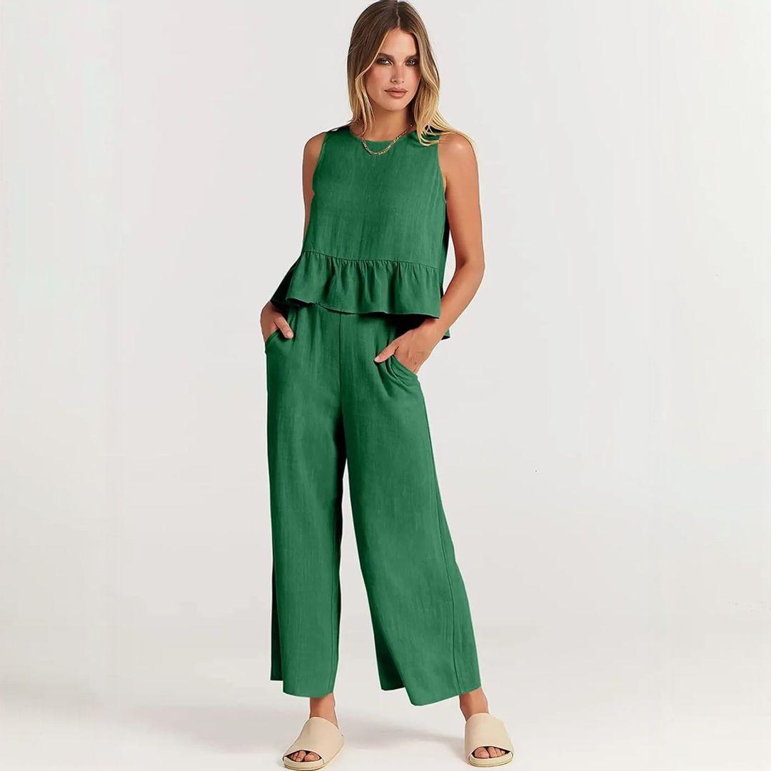 Conjunto BellaVista™ em Viscose Premium com Babados / Elegância e Conforto para Todos os Momentos!