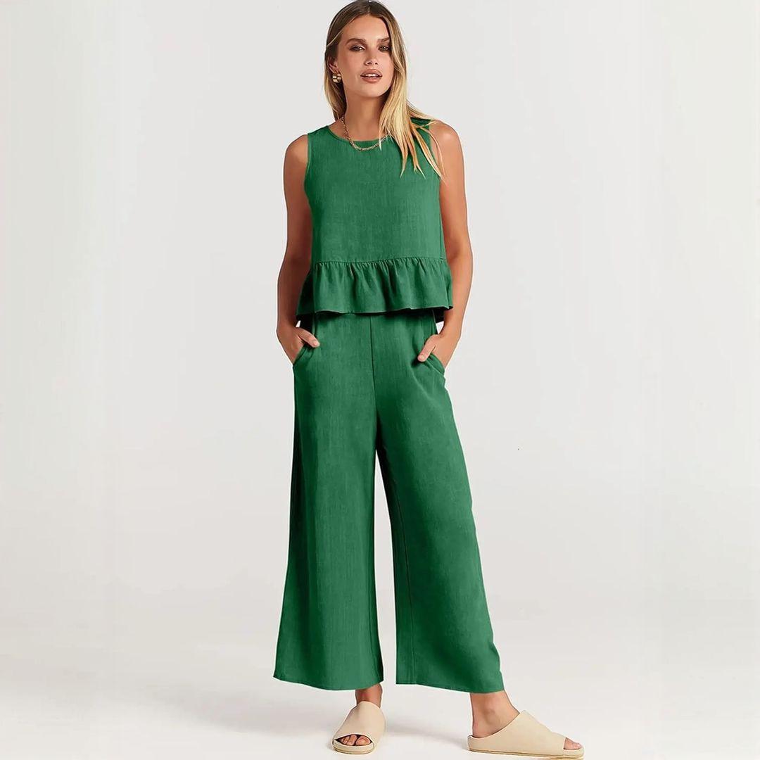 Conjunto BellaVista™ em Viscose Premium com Babados / Elegância e Conforto para Todos os Momentos!