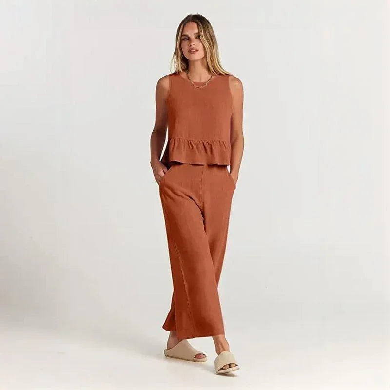 Conjunto BellaVista™ em Viscose Premium com Babados / Elegância e Conforto para Todos os Momentos!