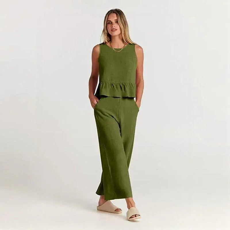 Conjunto BellaVista™ em Viscose Premium com Babados / Elegância e Conforto para Todos os Momentos!