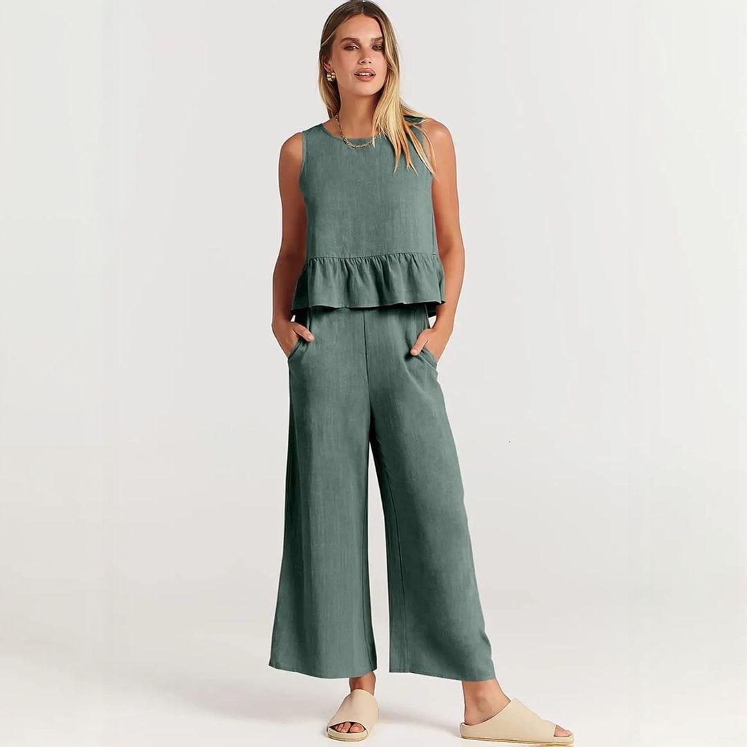 Conjunto BellaVista™ em Viscose Premium com Babados / Elegância e Conforto para Todos os Momentos!