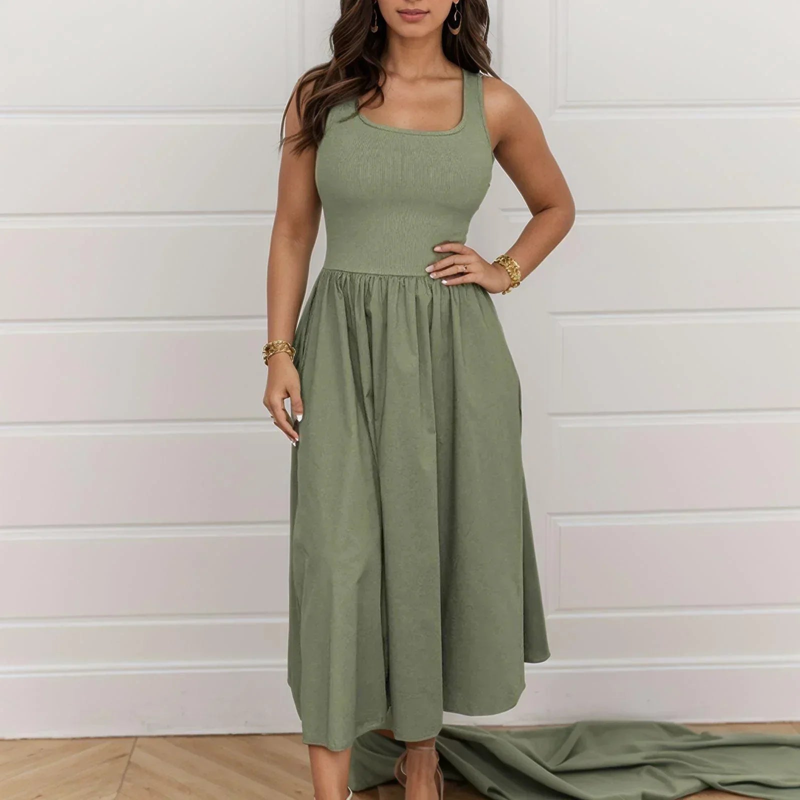 Vestido Judith™ em Popelina e Malha Viscoelástica / Elegância que Se Molda ao Seu Corpo!