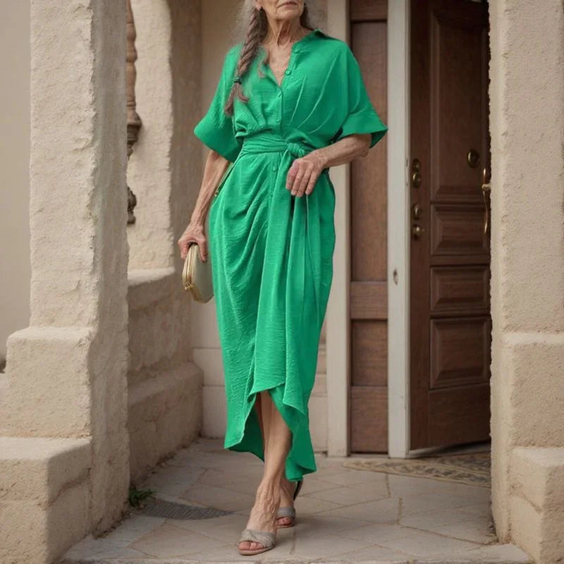 Vestido Cartagena™ em Popelina de Algodão com Amarração Suave e Gola Elegante / O Vestido Atemporal que Toda Mulher Deseja!