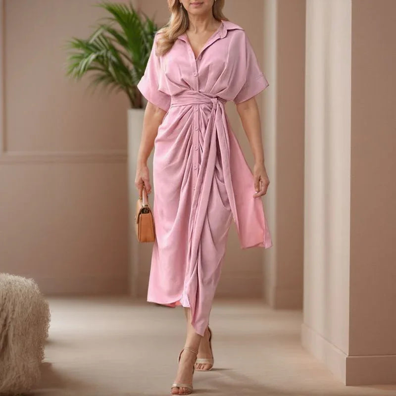 Vestido Cartagena™ em Popelina de Algodão com Amarração Suave e Gola Elegante / O Vestido Atemporal que Toda Mulher Deseja!