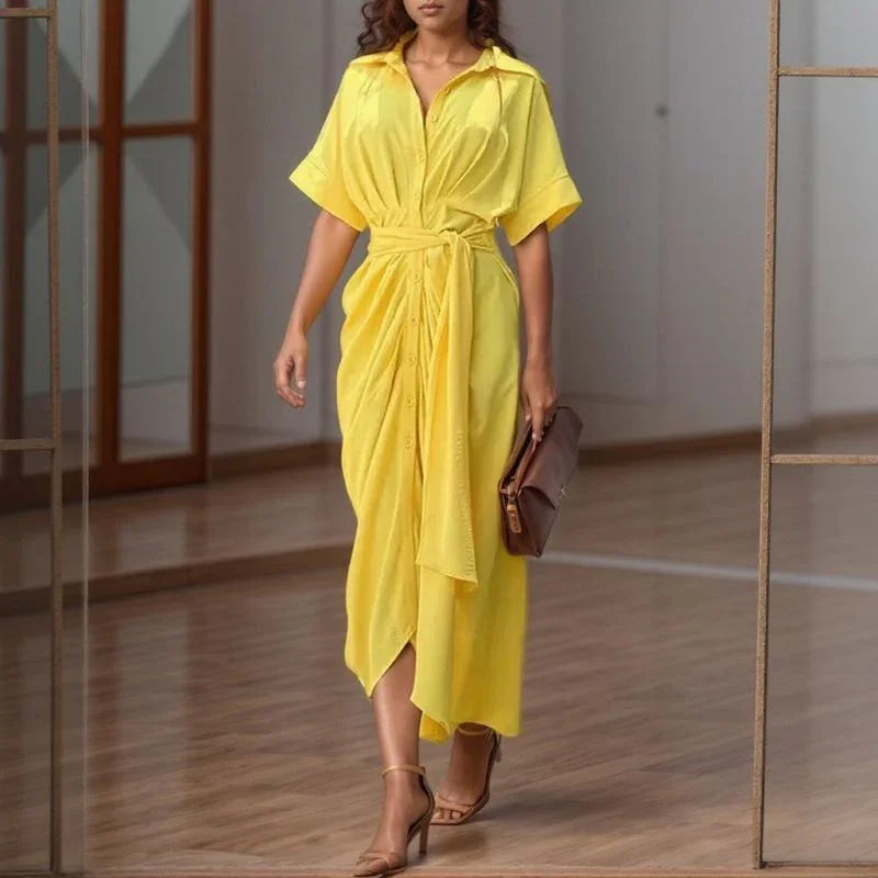 Vestido Cartagena™ em Popelina de Algodão com Amarração Suave e Gola Elegante / O Vestido Atemporal que Toda Mulher Deseja!