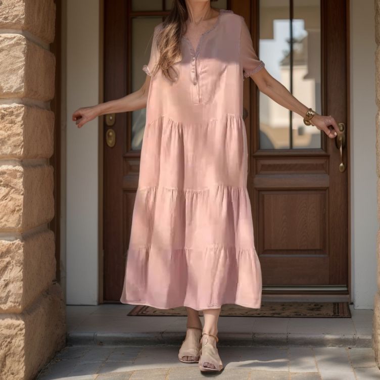 Vestido Princesa™ em Linho de Algodão com Camadas Leves / Charme Atemporal e Sofisticação em Cada Movimento