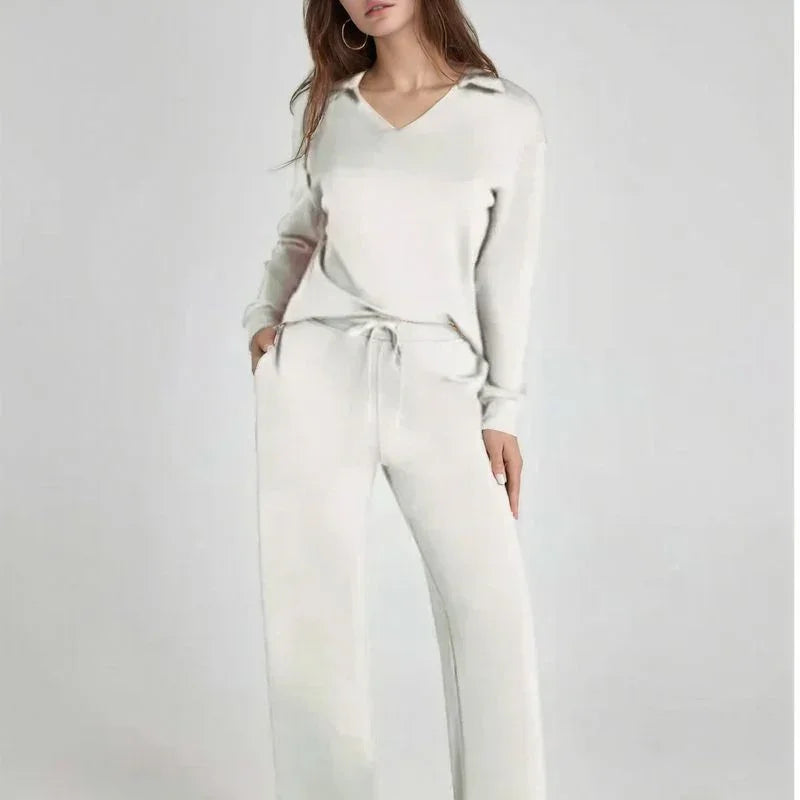 Conjunto Doralice™ com Blusa Gola V e Calça Reta de Malha Premium / Conforto Atemporal com Estilo que Abraça a Mulher Moderna!