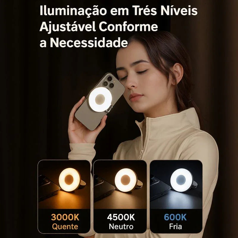 Ring Light Magnético Modern Lar™ com Espelho 2 em 1 / Iluminação Profissional Portátil Para Criar Conteúdo com Qualidade de Estúdio!