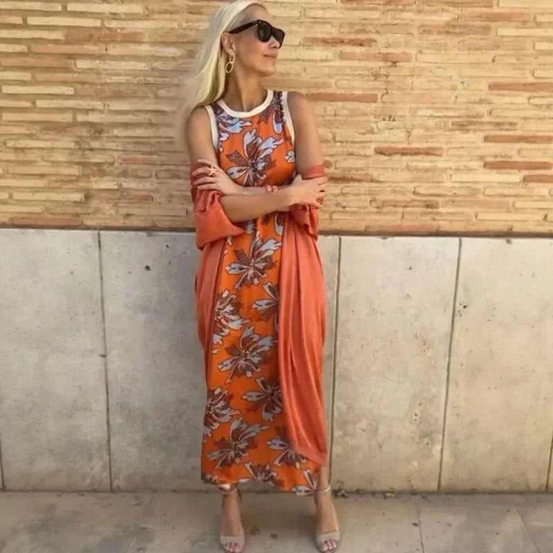 Conjunto Majorie™ em Cetim Artístico com Echarpe de Luxo / Para Mulheres que Brilham em Qualquer Ocasião!