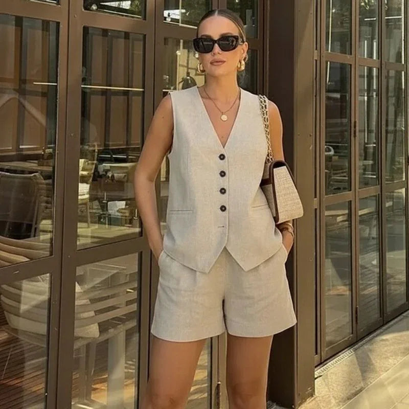 Conjunto Ipanema™ em Alfaiataria Casual de Algodão e Linho Misto / Leve, Chic e Atemporal!