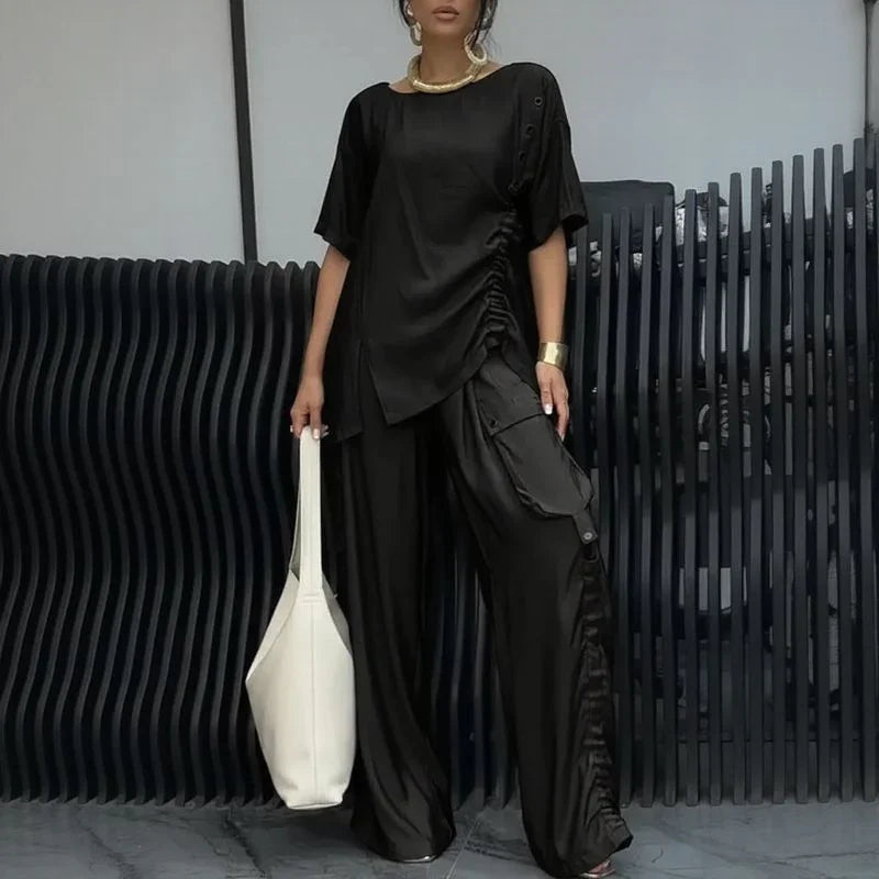 Conjunto Nomad Chic™ 2 Peças com Design Assimétrico e Silhueta Fluida / Elegância Moderna para a Rotina Dinâmica!