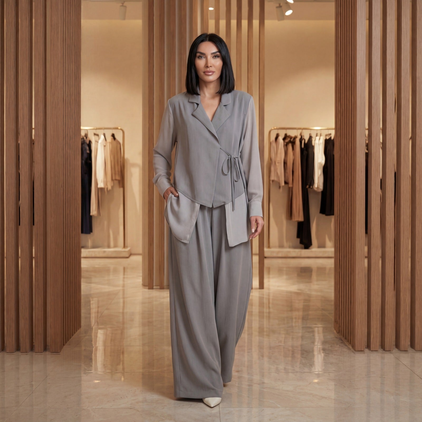 Conjunto Maison Class™ em Alfaiataria com Blazer Assimétrico e Pantalona Elegante!