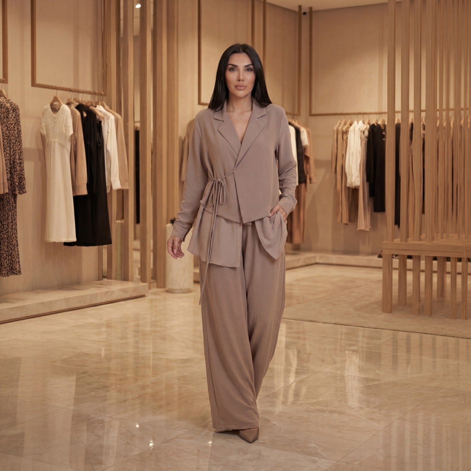 Conjunto Maison Class™ em Alfaiataria com Blazer Assimétrico e Pantalona Elegante!