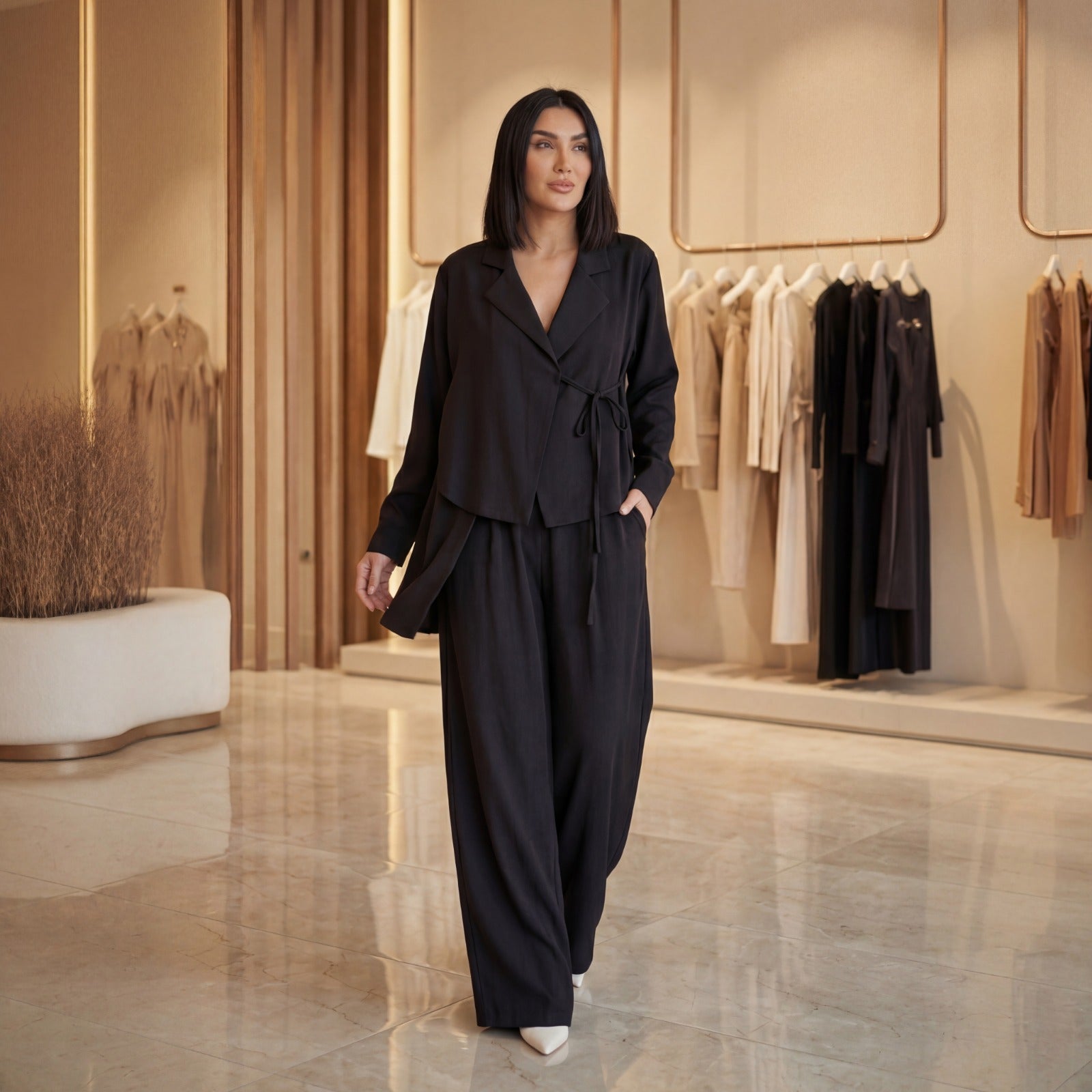 Conjunto Maison Class™ em Alfaiataria com Blazer Assimétrico e Pantalona Elegante!