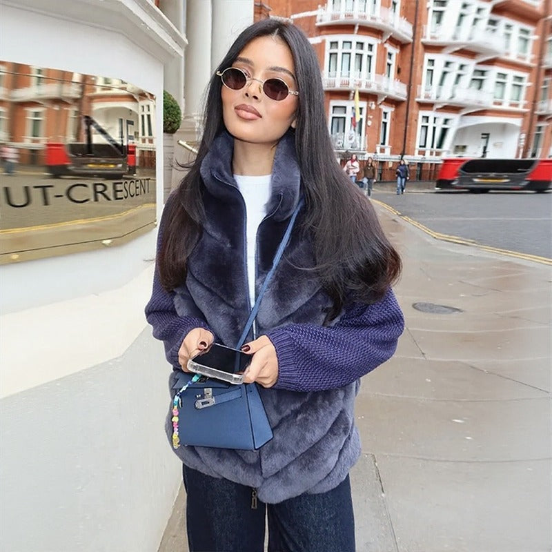 Casaco Sablê™ em Poliester Felpudo com Mangas de Malha