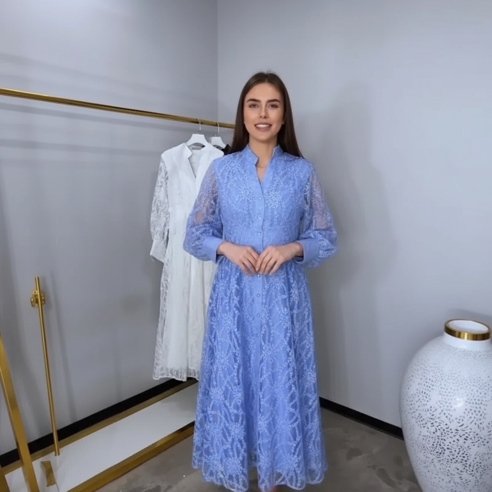 Vestido Imperial™ Rendado com Mangas Bufantes