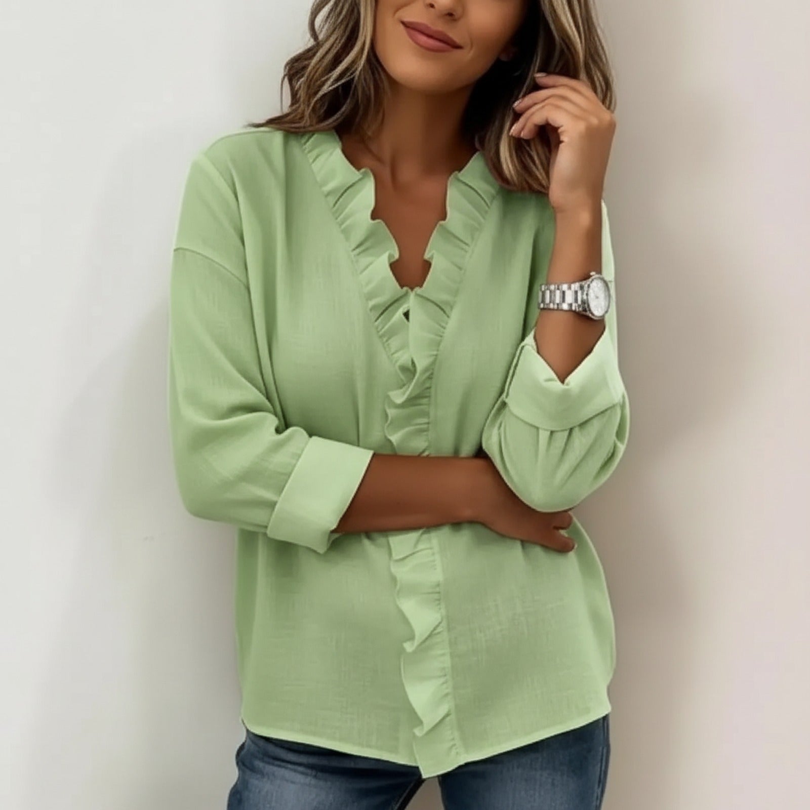 Blusa Sorelle™ com Babado Vertical e Visual Atemporal