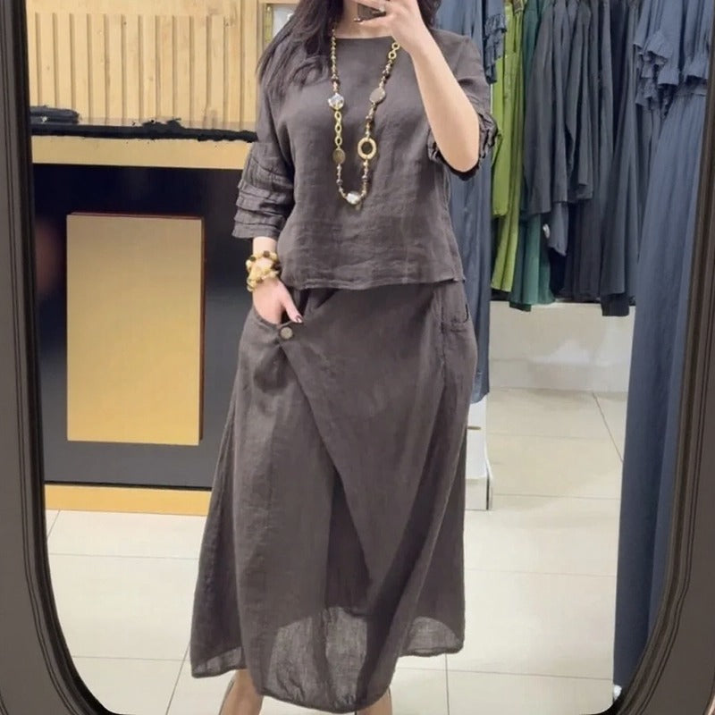 Conjunto Bellarive™ Com Blusa Ampla e Saia Transpassada