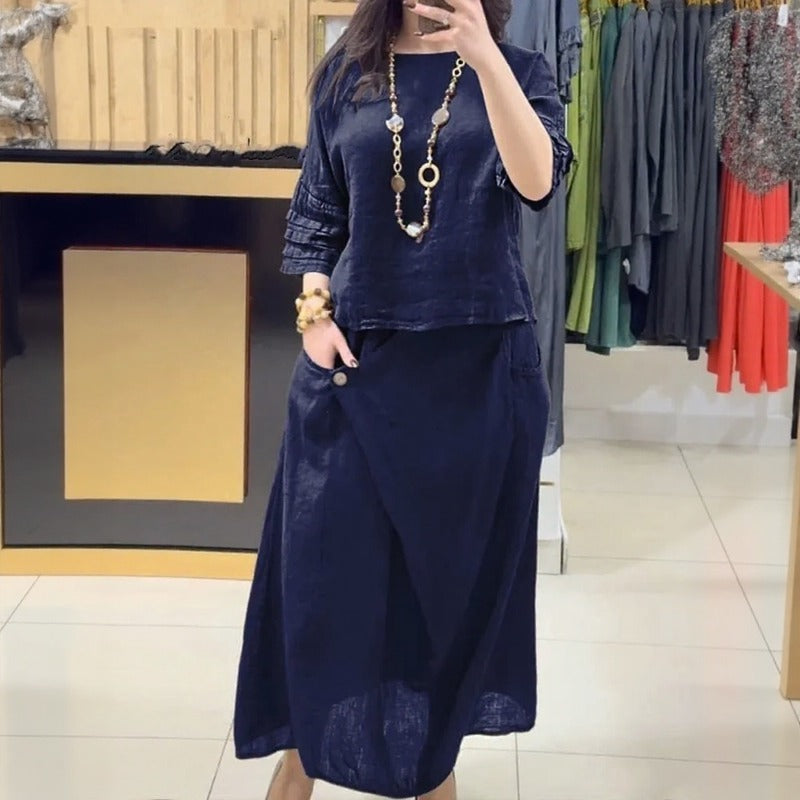Conjunto Bellarive™ Com Blusa Ampla e Saia Transpassada
