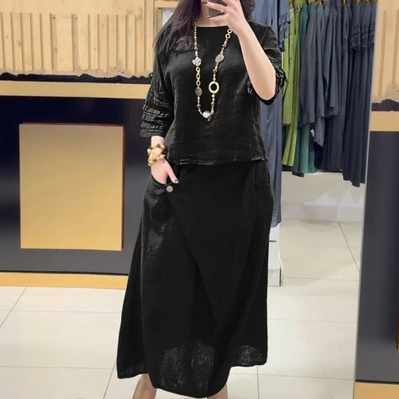 Conjunto Bellarive™ Com Blusa Ampla e Saia Transpassada