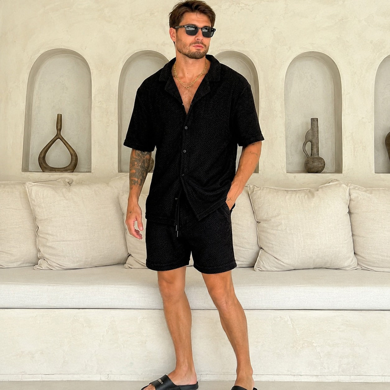 Conjunto Hampton™ em Malha Texturizada Premium com Gola Resort