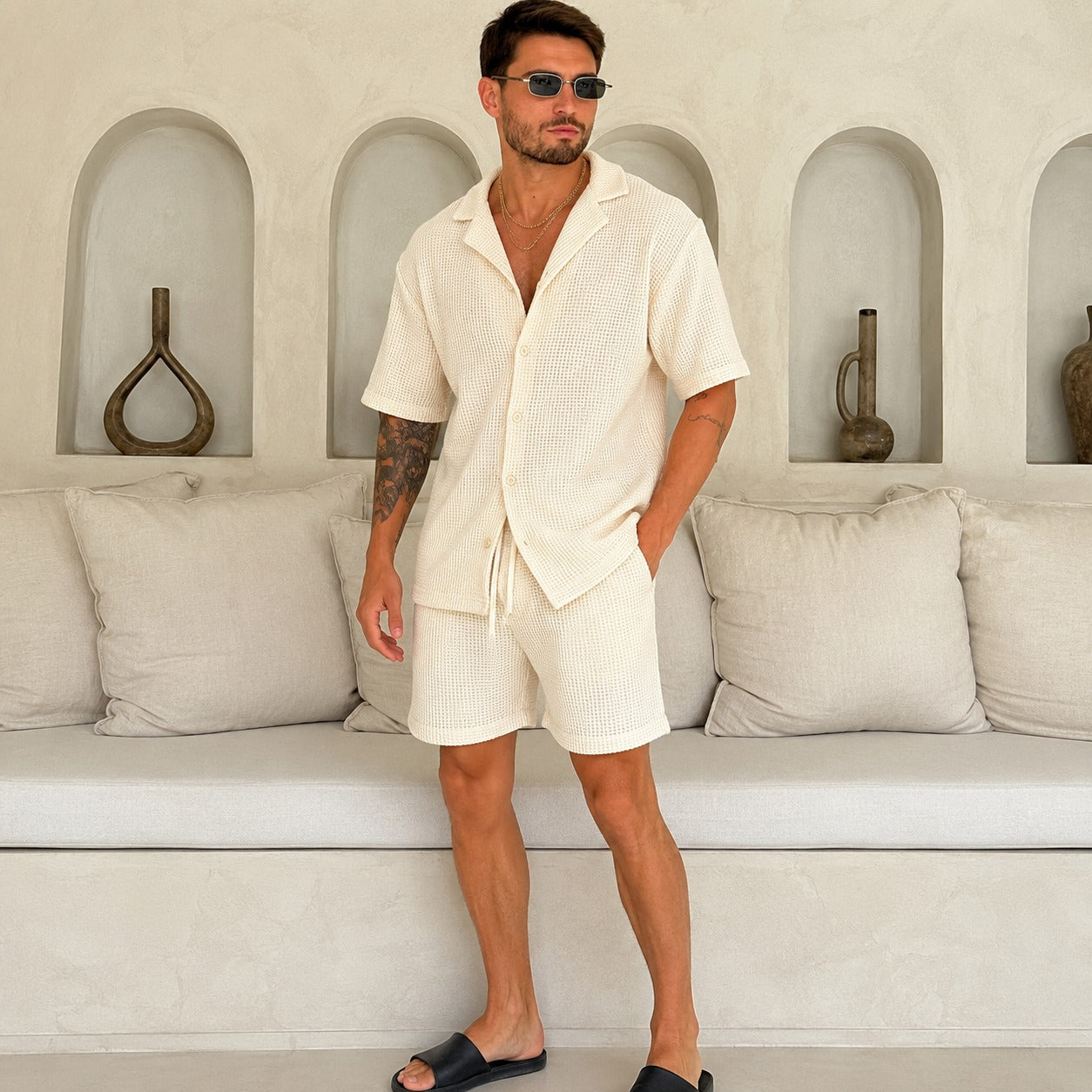 Conjunto Hampton™ em Malha Texturizada Premium com Gola Resort