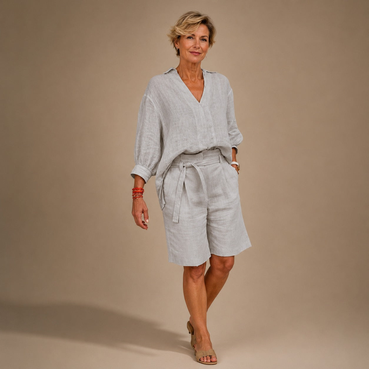 Conjunto Nolenne™ em Linho de Algodão com Camisa Ampla e Bermuda de Cós Ajustável