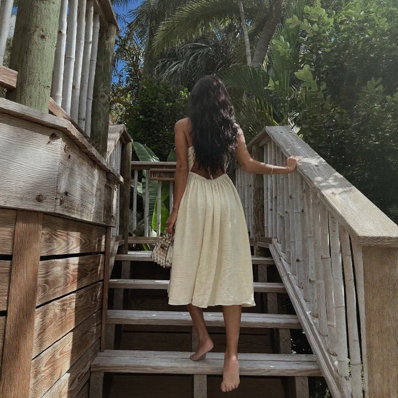Vestido Arenna™ Com Busto Franzido E Cintura Vazada / Sensualidade Leve Para Dias Charmosos