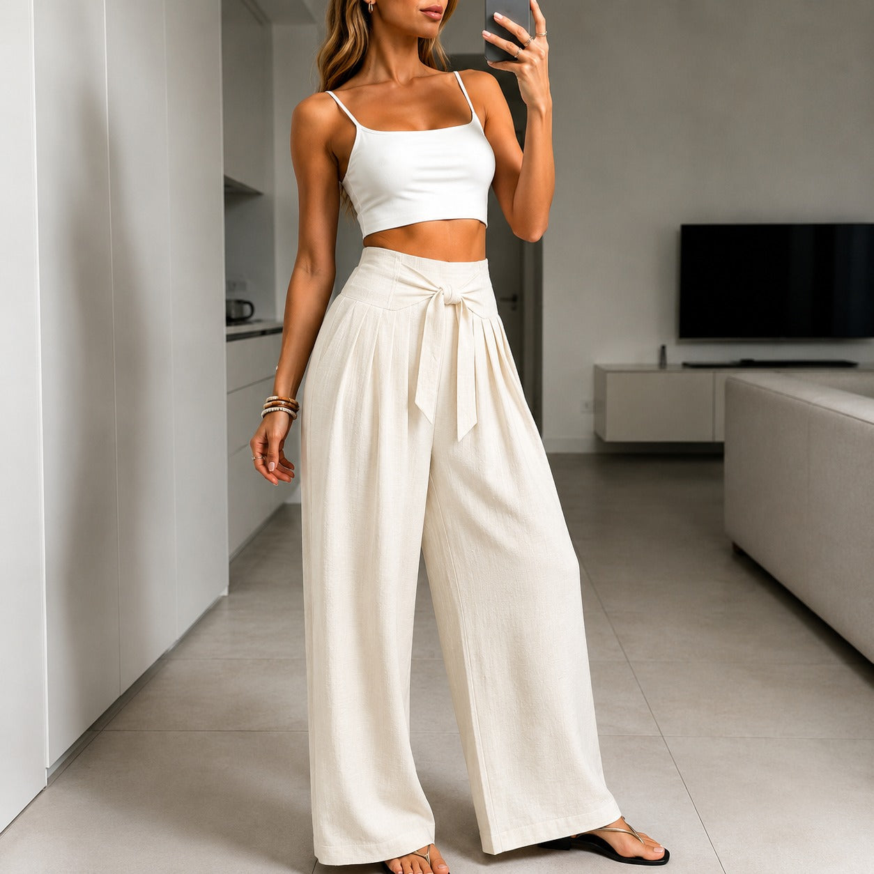 Calça Arielle™ com Faixa Ajustável Elegante e Cós Estruturado
