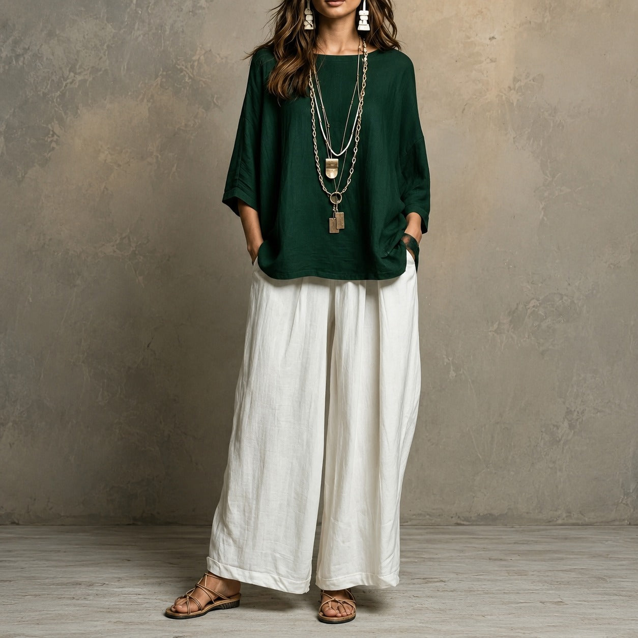 Conjunto Lurea™ com Blusa de Mangas Amplas e Calça Pantalona / Elegância Descomplicada Para Qualquer Ocasião.