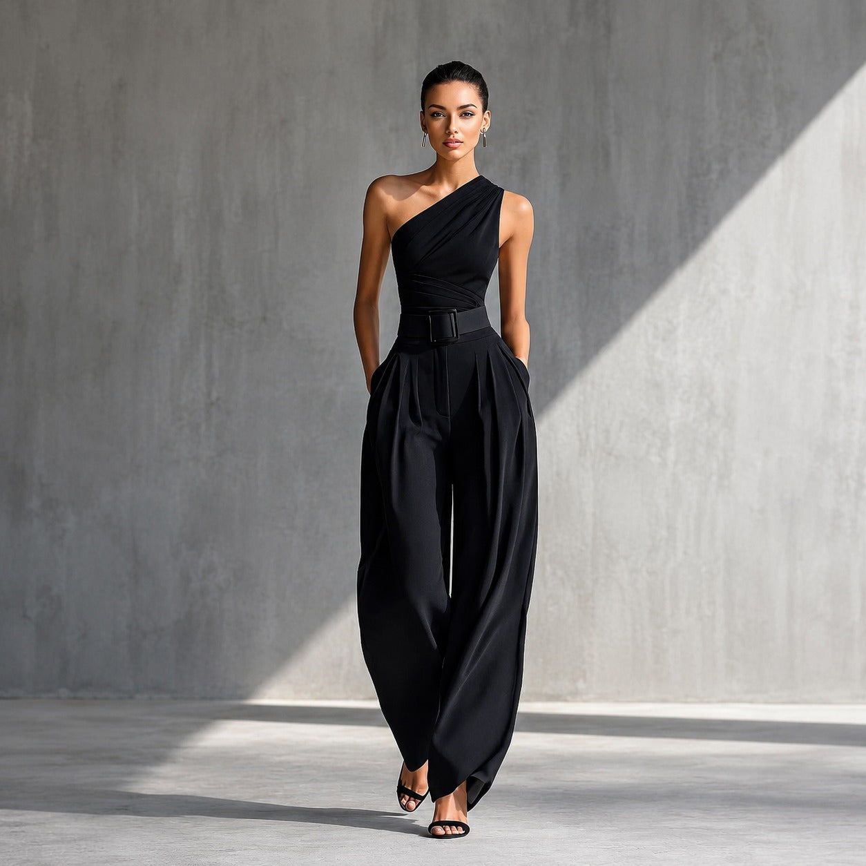 Conjunto Aurevia™ com Blusa de Um Ombro Só e Calça Pantalona / Assimetria elegante com presença contemporânea.