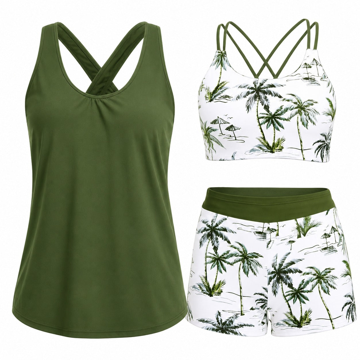 Conjunto Mavira™ com Regata e Top de Costas Cruzadas e Shorts com Cós Elástico