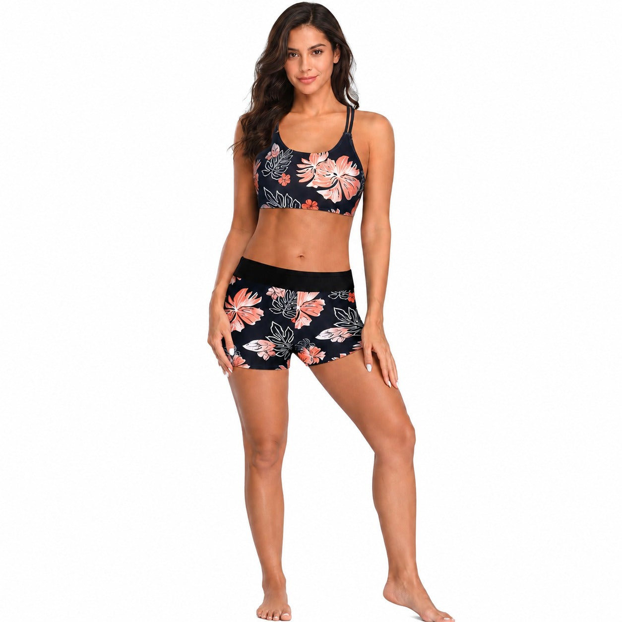 Conjunto Mavira™ com Regata e Top de Costas Cruzadas e Shorts com Cós Elástico